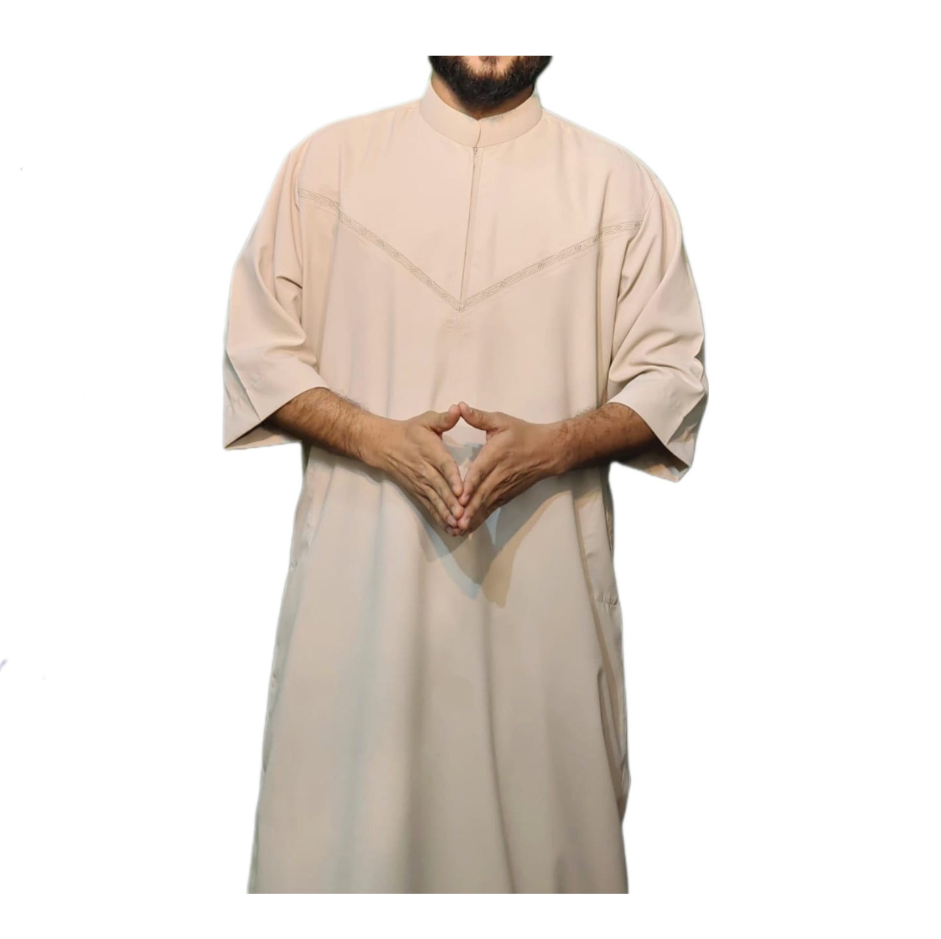 Men's Thobe Islamic Clothing Collared Style with Embroidery Short Sleeve Thobe - Best Fashion LLC