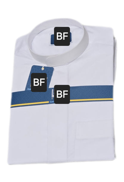 Men's Thobe Islamic Clothing Collared Style with Embroidery Short Sleeve Thobe - Best Fashion LLC